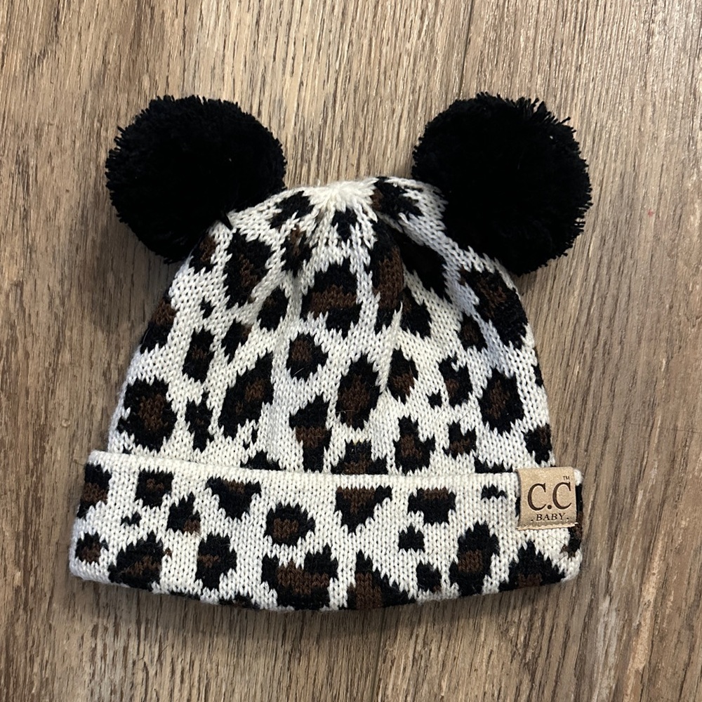 NWOT C.C Baby Leopard Print Pom Pom Beanie